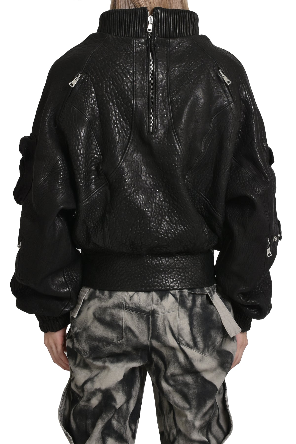 LEATHER BOMBER JACKET PULLOVER / BLK