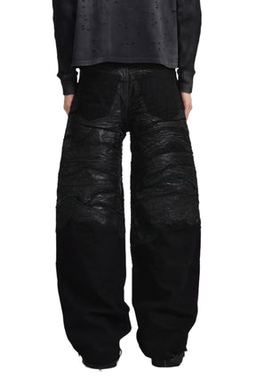 CRUDE LEATHER BAGGY DENIM / BLK