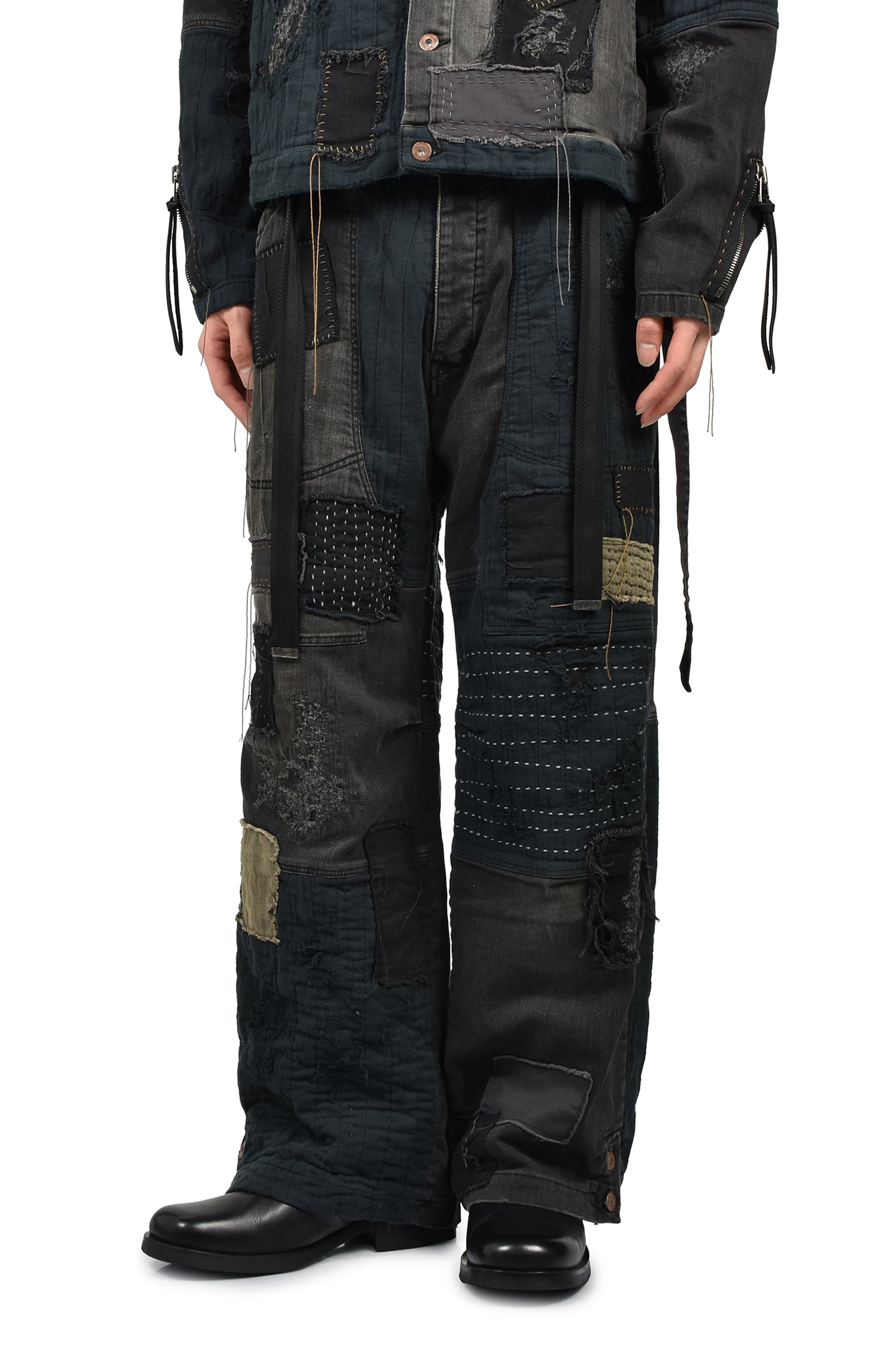 CRUST DAMAGE REPAIR WIDE PANTS / BLK