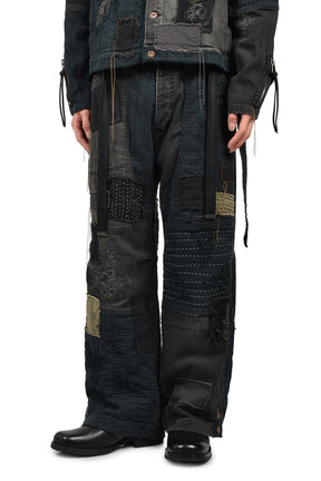 CRUST DAMAGE REPAIR WIDE PANTS / BLK