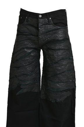 CRUDE LEATHER BAGGY DENIM / BLK