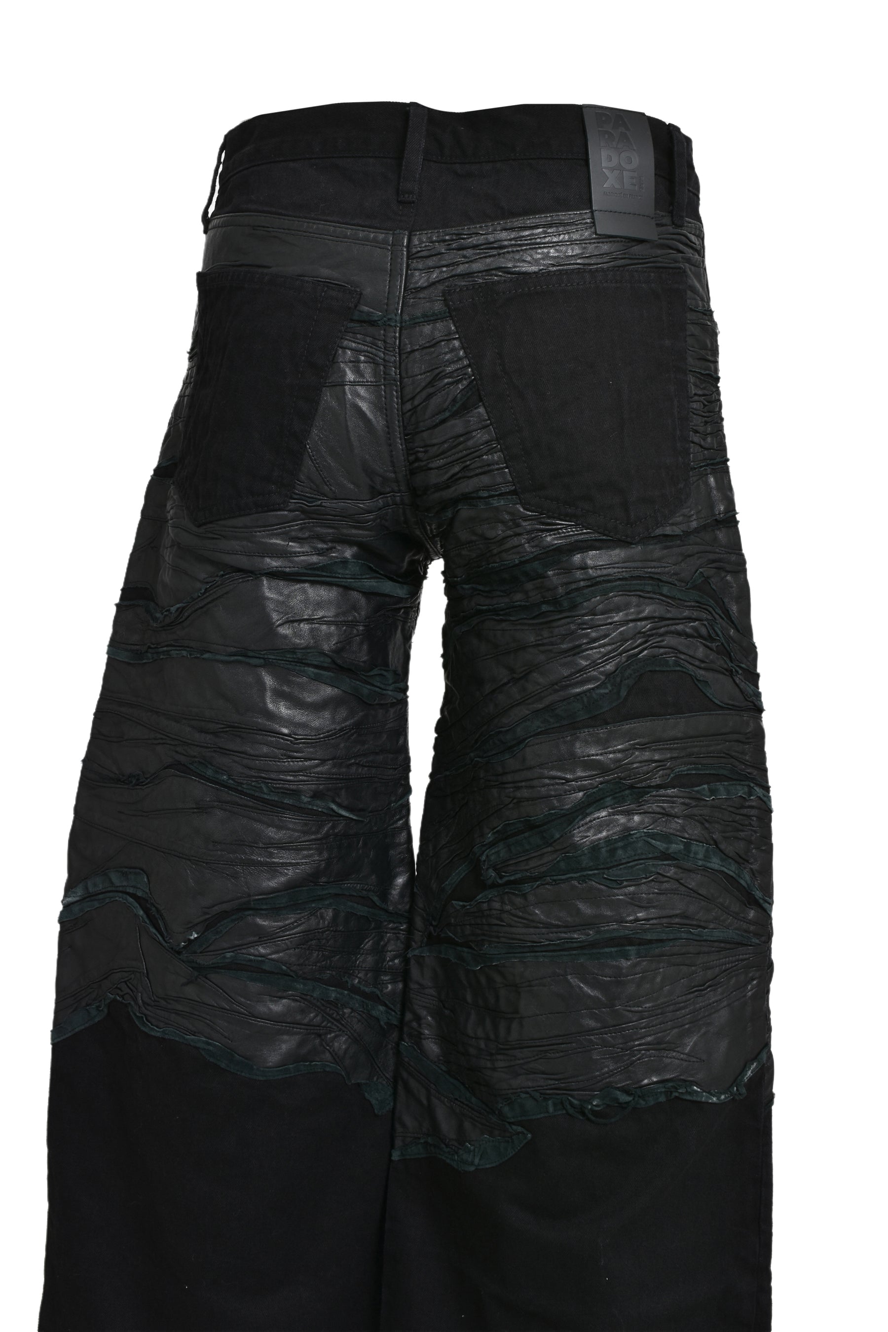 CRUDE LEATHER BAGGY DENIM / BLK