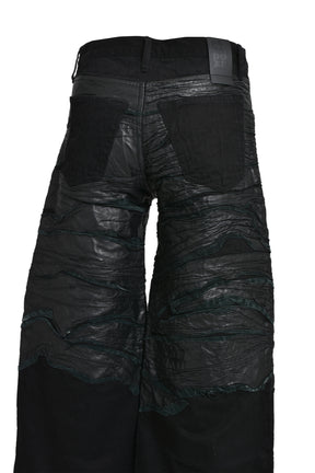 CRUDE LEATHER BAGGY DENIM / BLK