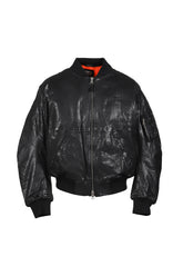 COW LEATHER CROPPERD BOMBER / BLK