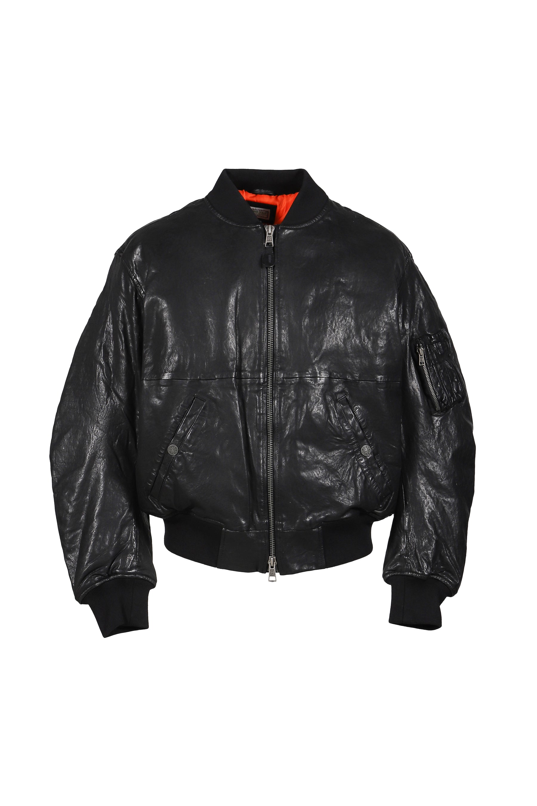 COW LEATHER CROPPERD BOMBER / BLK