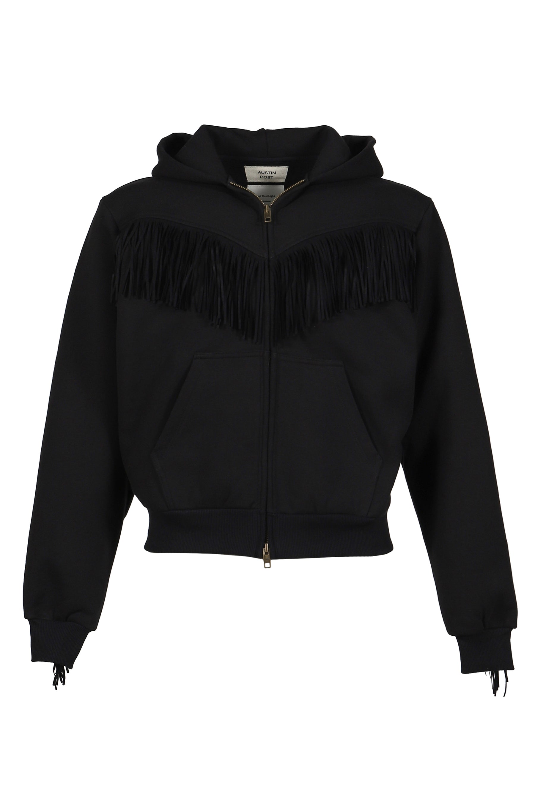 FRINGED FULL-ZIP HOODIE / BLK