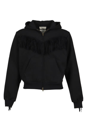 FRINGED FULL-ZIP HOODIE / BLK