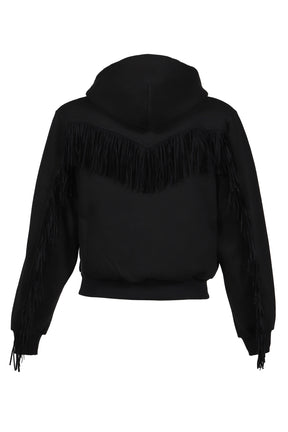 FRINGED FULL-ZIP HOODIE / BLK