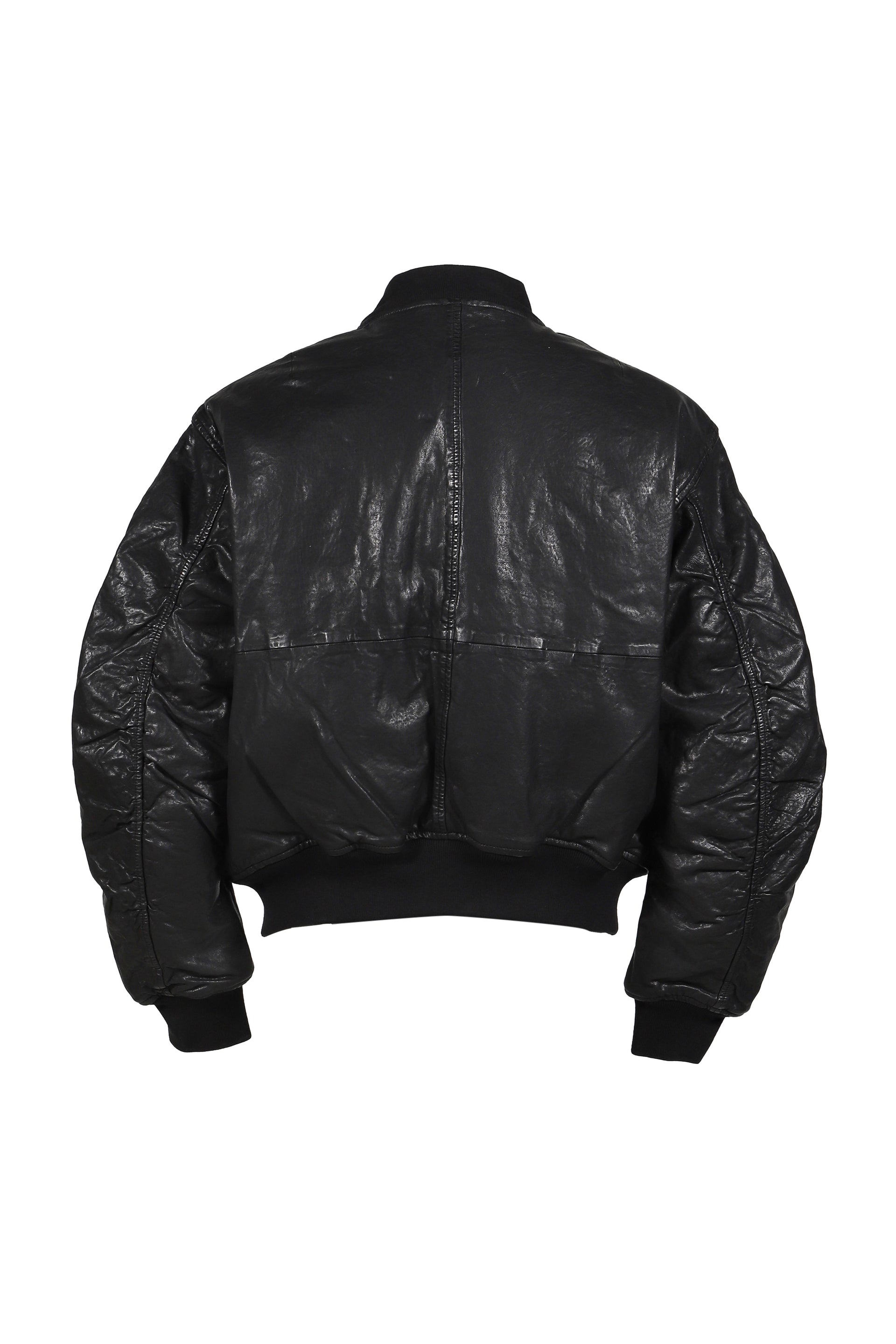 COW LEATHER CROPPERD BOMBER / BLK
