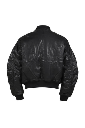 COW LEATHER CROPPERD BOMBER / BLK