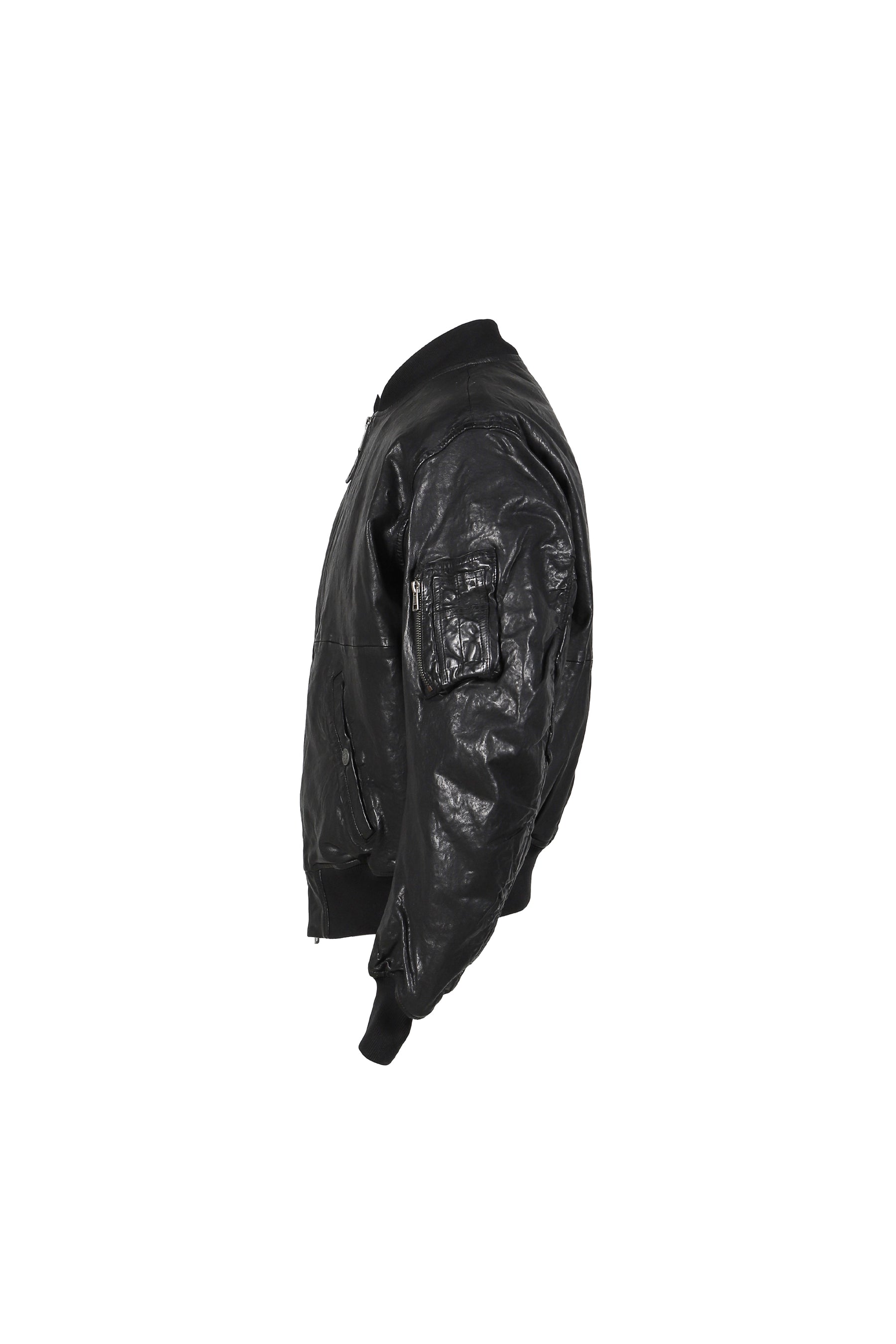 COW LEATHER CROPPERD BOMBER / BLK