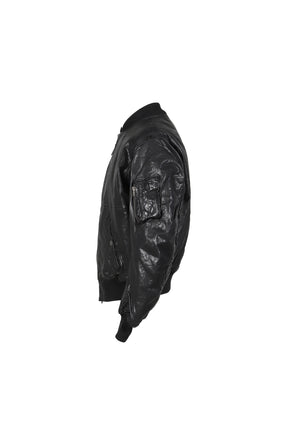 COW LEATHER CROPPERD BOMBER / BLK