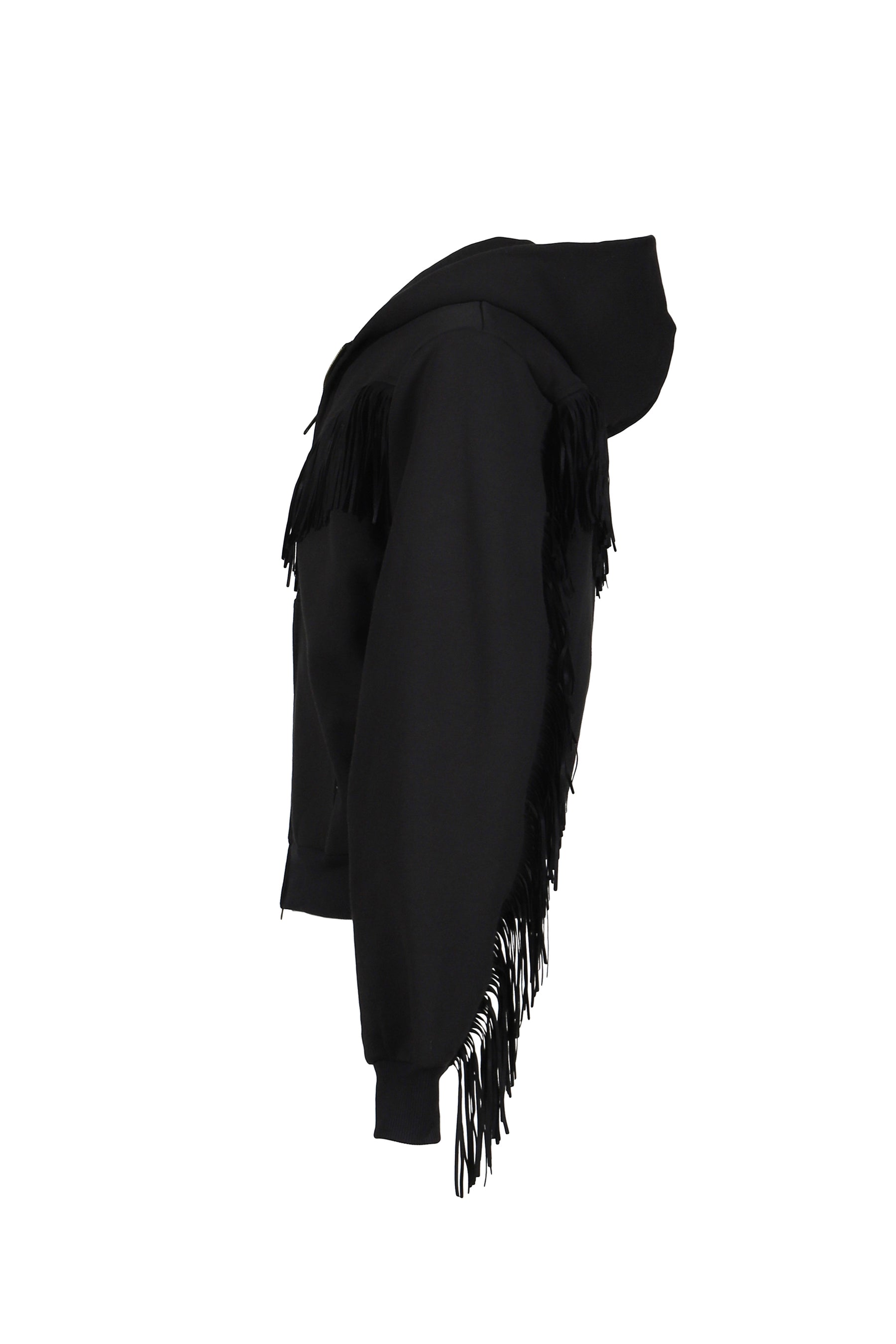 FRINGED FULL-ZIP HOODIE / BLK