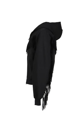 FRINGED FULL-ZIP HOODIE / BLK