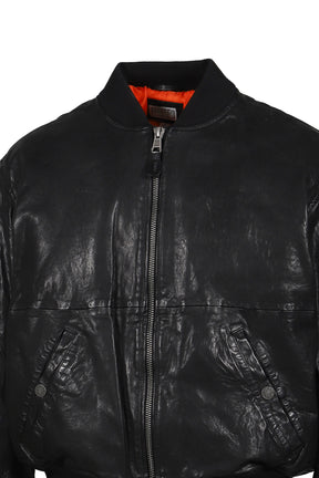 COW LEATHER CROPPERD BOMBER / BLK