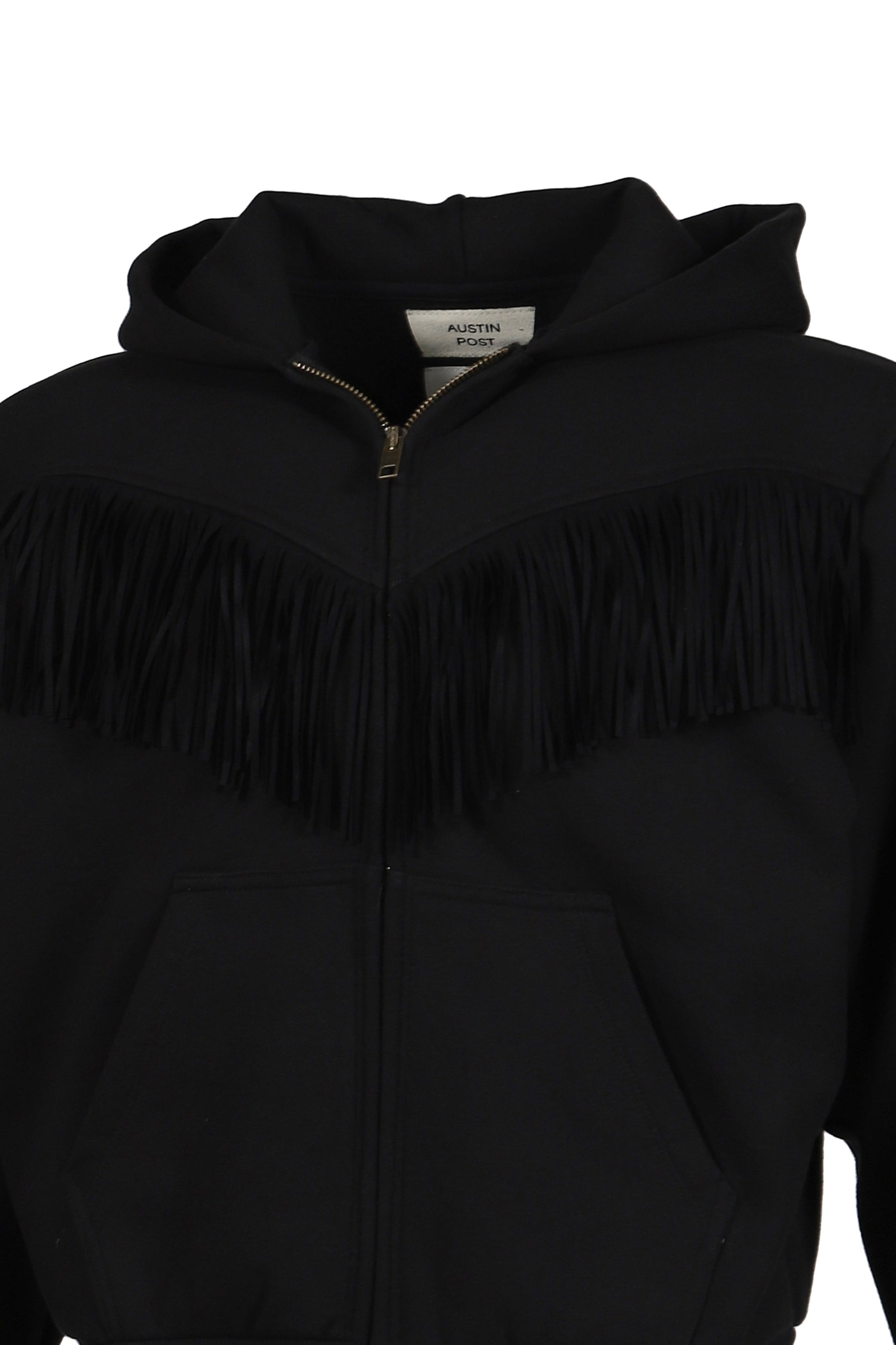 FRINGED FULL-ZIP HOODIE / BLK