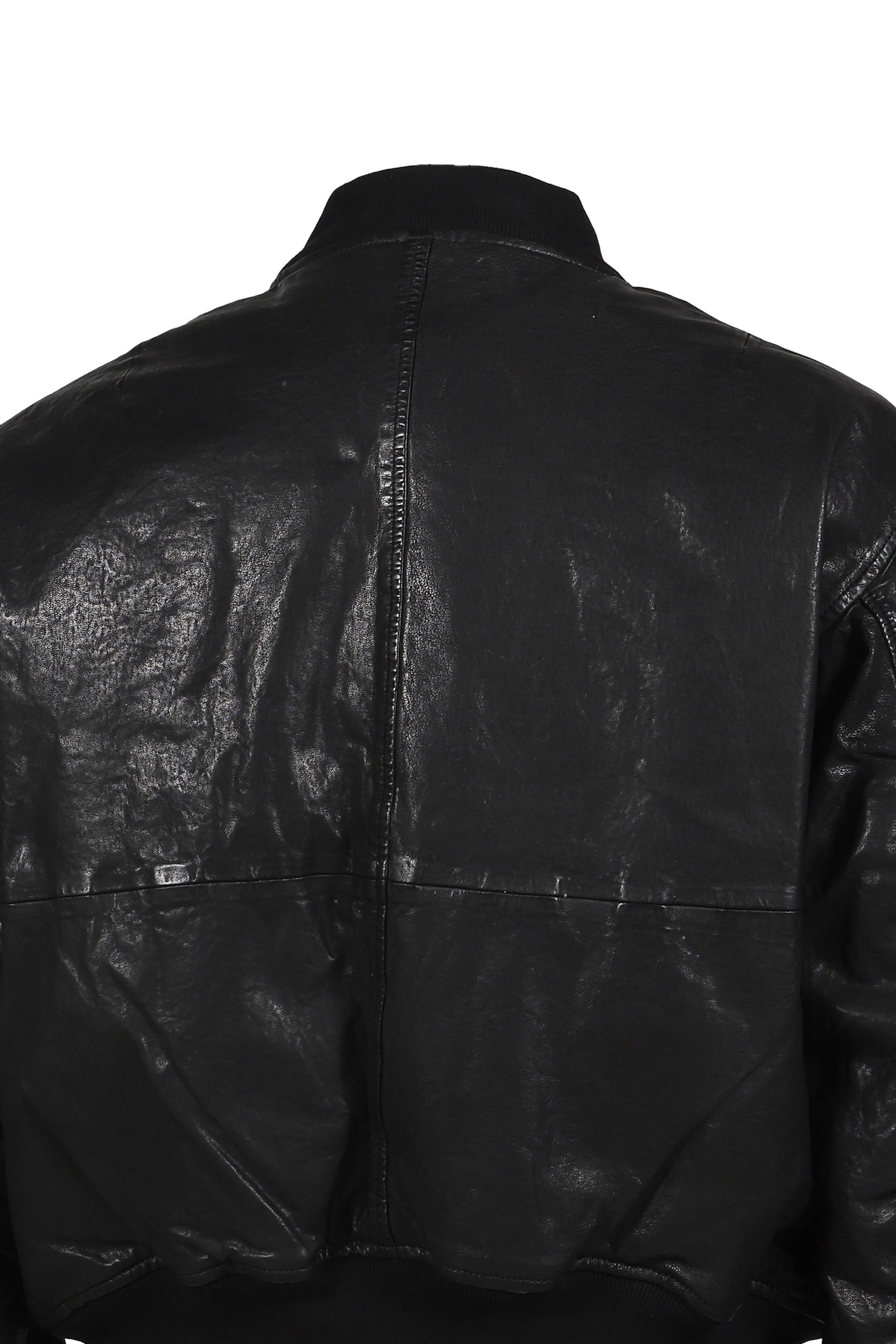 COW LEATHER CROPPERD BOMBER / BLK