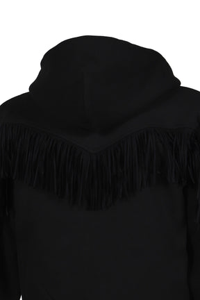 FRINGED FULL-ZIP HOODIE / BLK