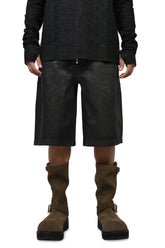 FRONT ZIP SHORTS  / WAXED BLK