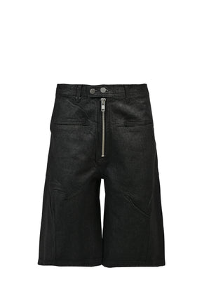 FRONT ZIP SHORTS / WAXED BLK