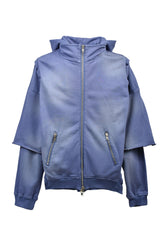 BLEACH LAYERED ZIP HOODIE / NAV