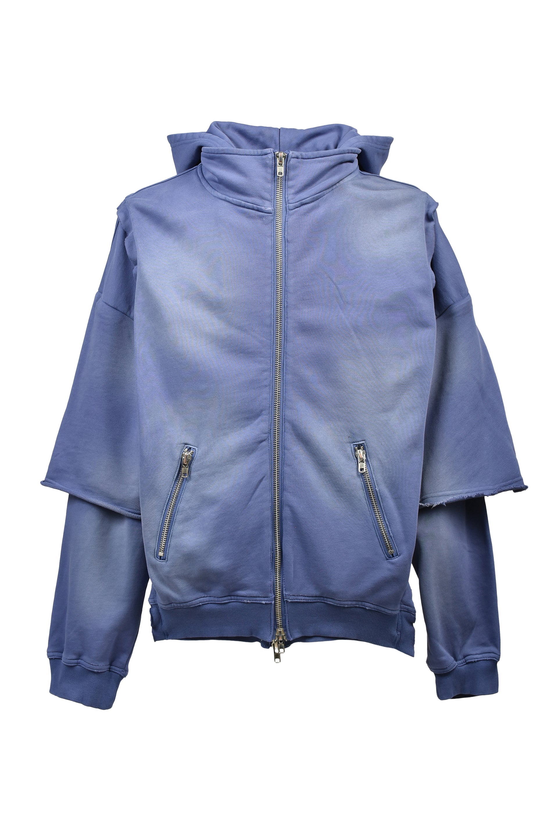BLEACH LAYERED ZIP HOODIE / NAV
