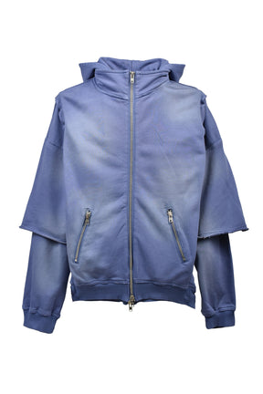 BLEACH LAYERED ZIP HOODIE / NAV