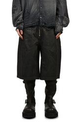 FRONT ZIP SHORTS / WAXED BLK