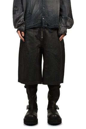 FRONT ZIP SHORTS / WAXED BLK