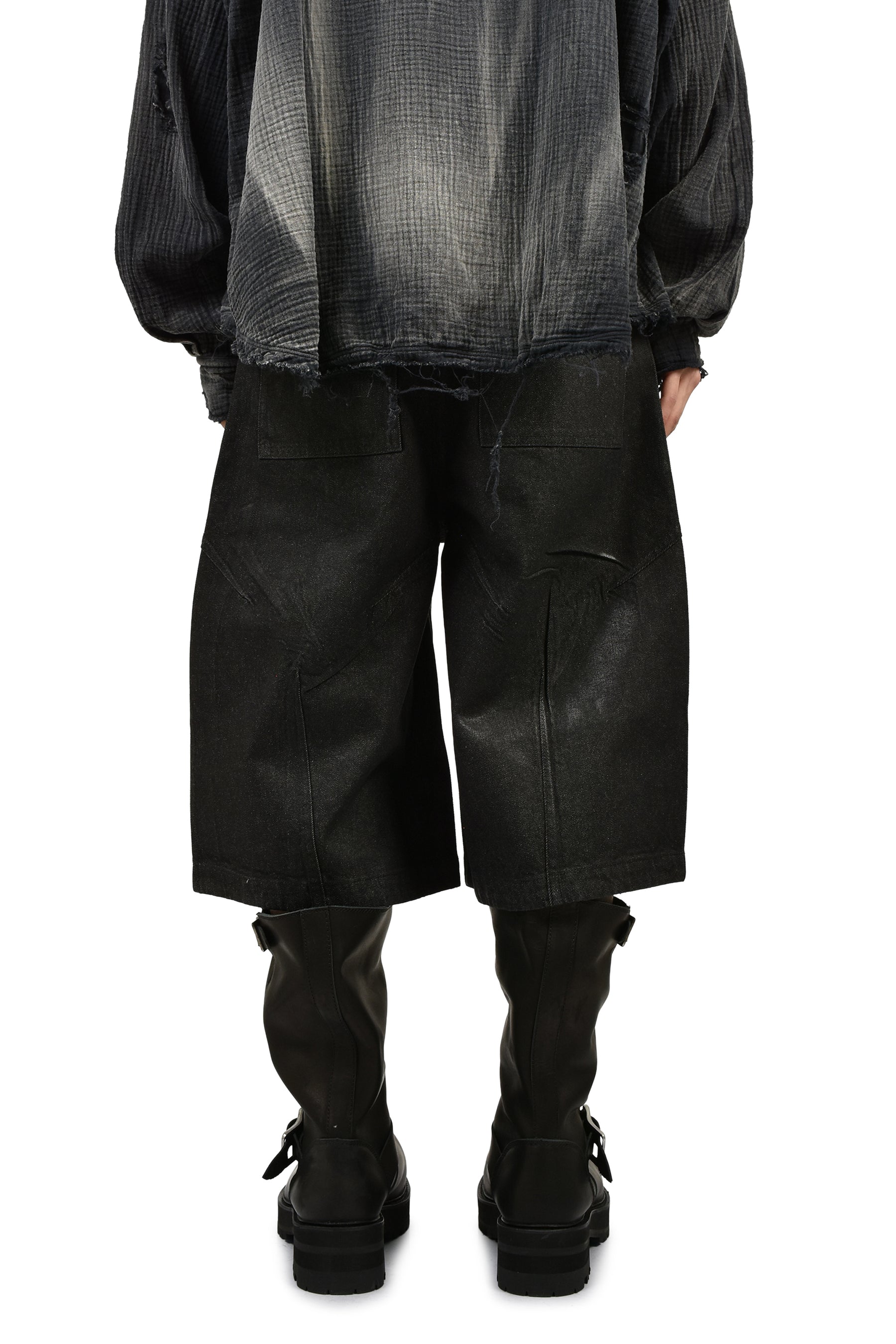 FILTH フィルス SS26 FRONT ZIP SHORTS / WAXED BLK - NUBIAN ヌビアン