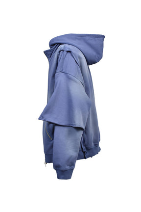 BLEACH LAYERED ZIP HOODIE / NAV