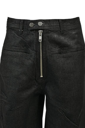 FRONT ZIP SHORTS / WAXED BLK