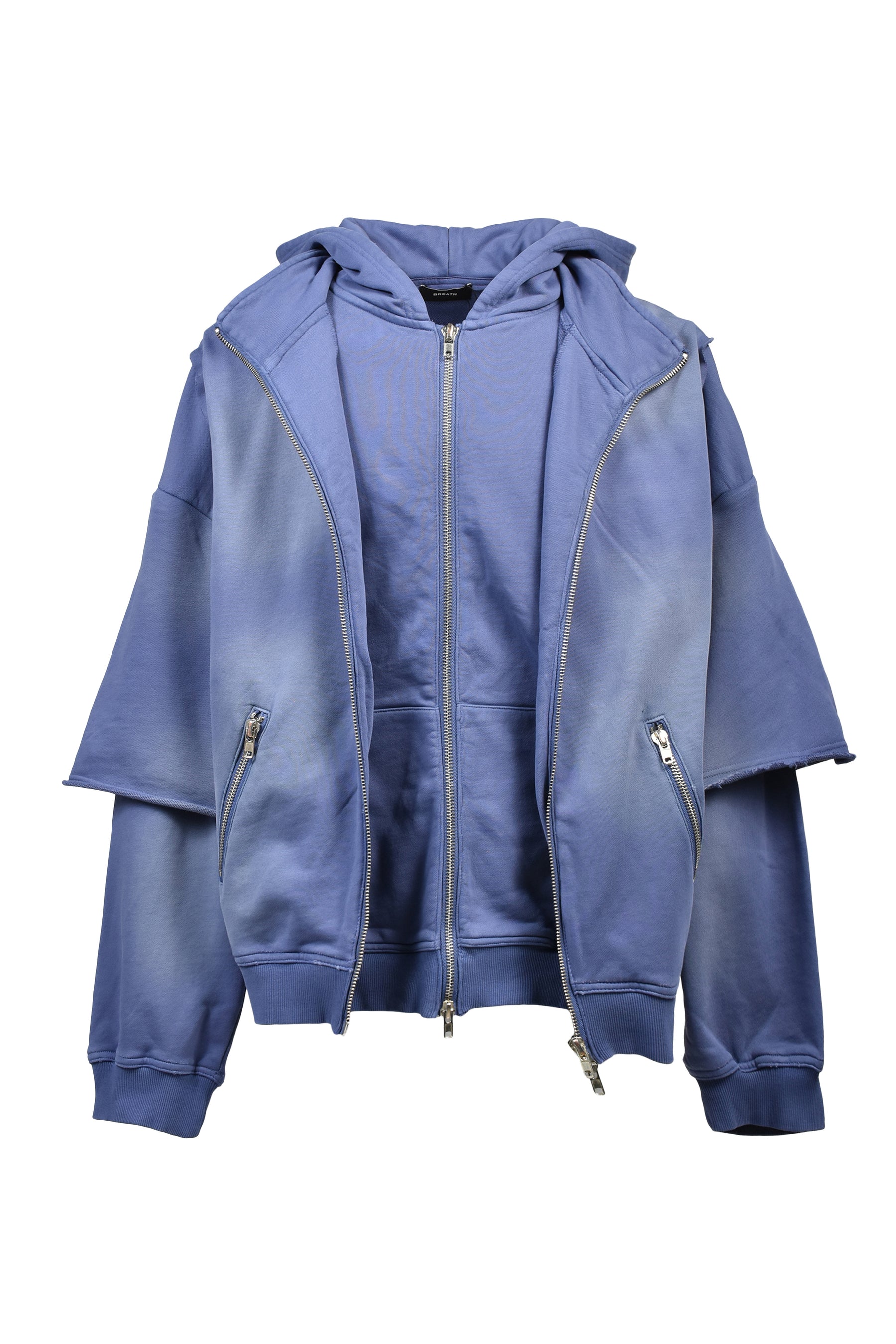 BLEACH LAYERED ZIP HOODIE / NAV