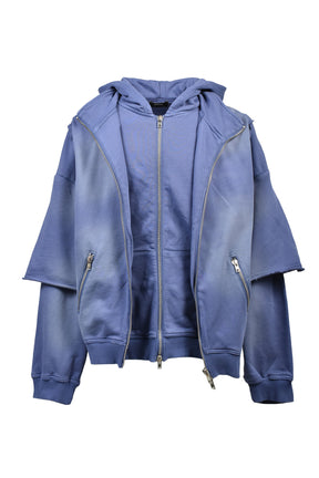 BLEACH LAYERED ZIP HOODIE / NAV