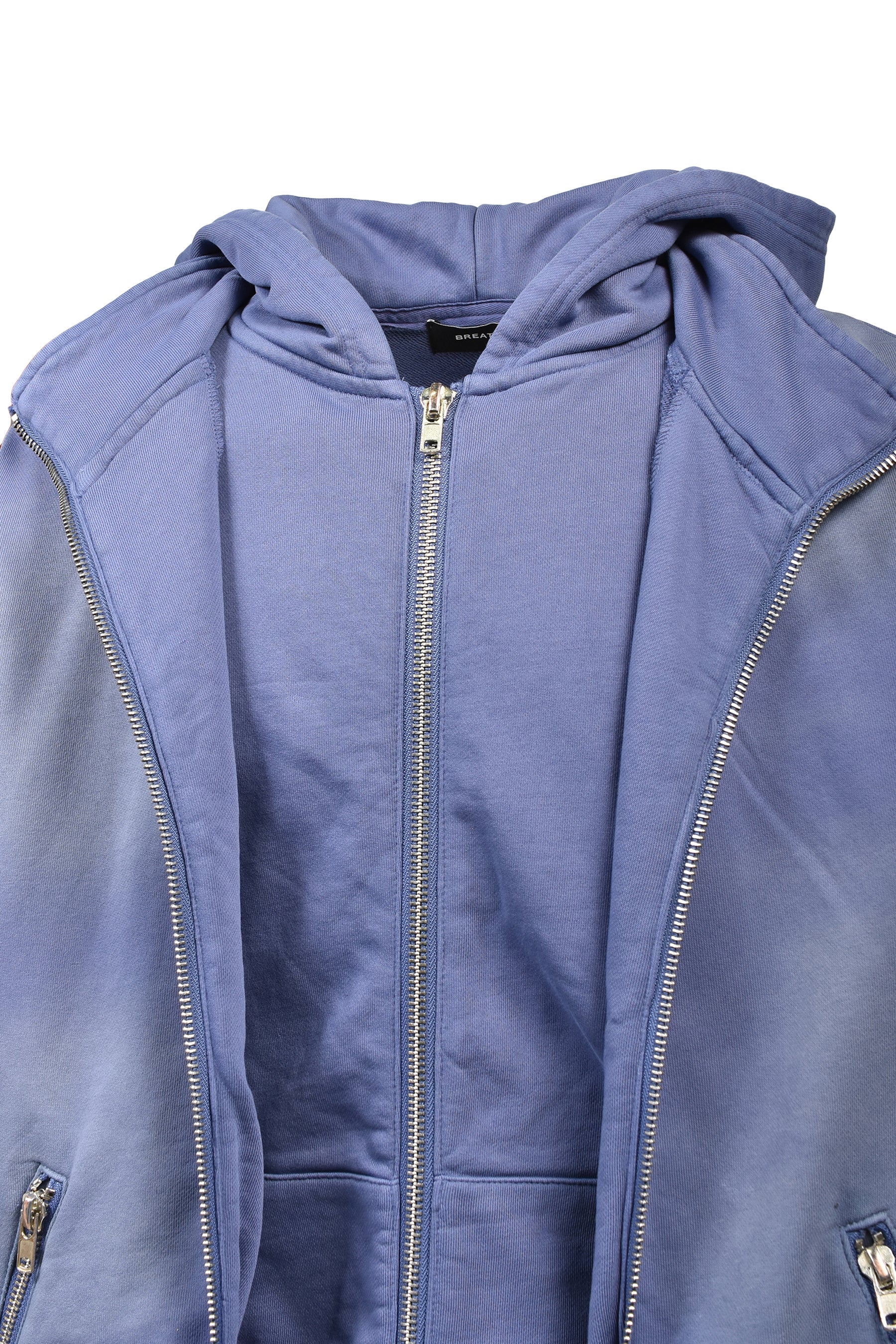 BLEACH LAYERED ZIP HOODIE / NAV