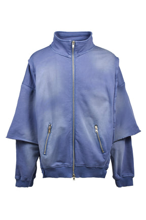 BLEACH LAYERED ZIP HOODIE / NAV