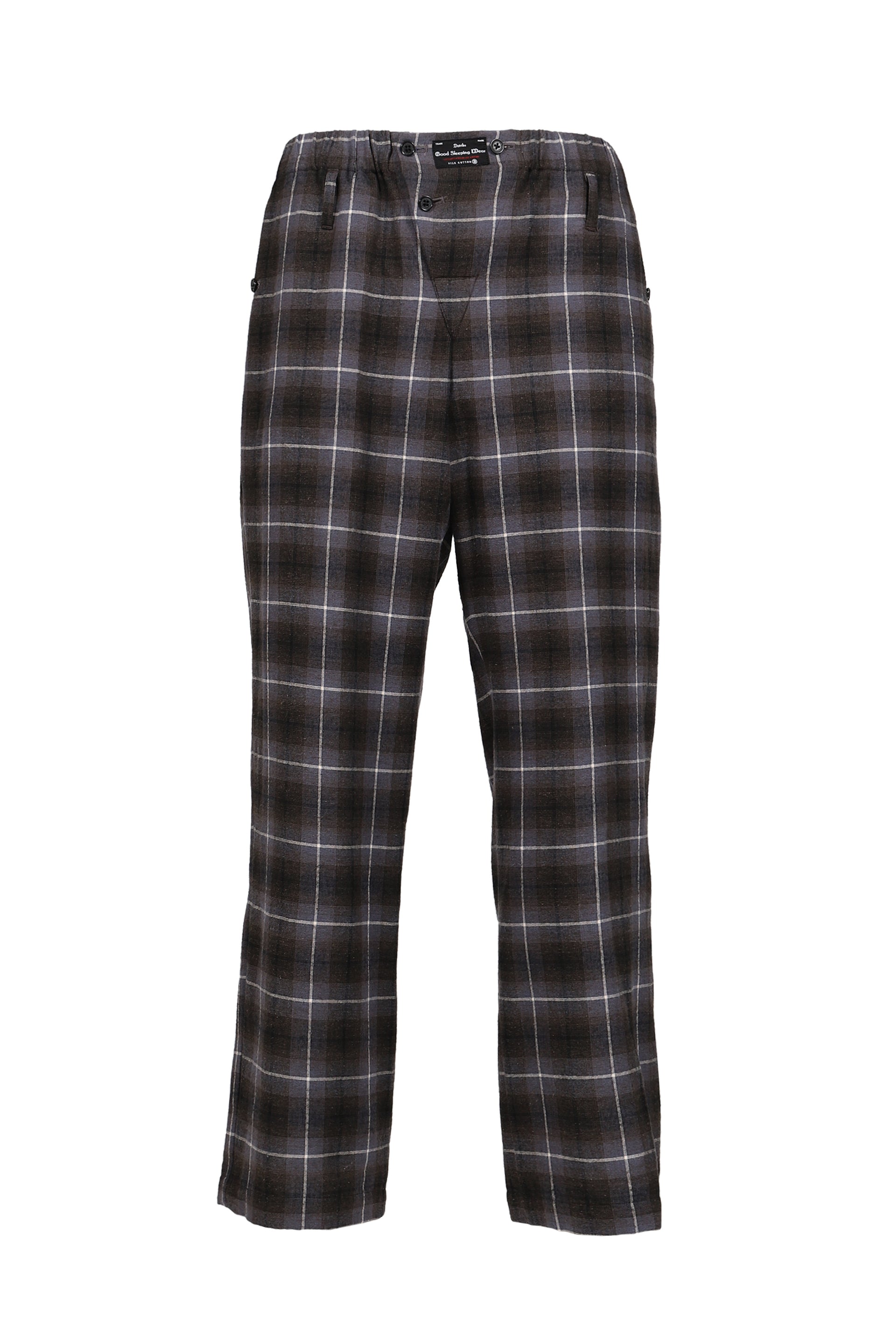"GOOD SLEEPING WEAR" SILK COTTON CHECK PANTS  / BLK/PUR