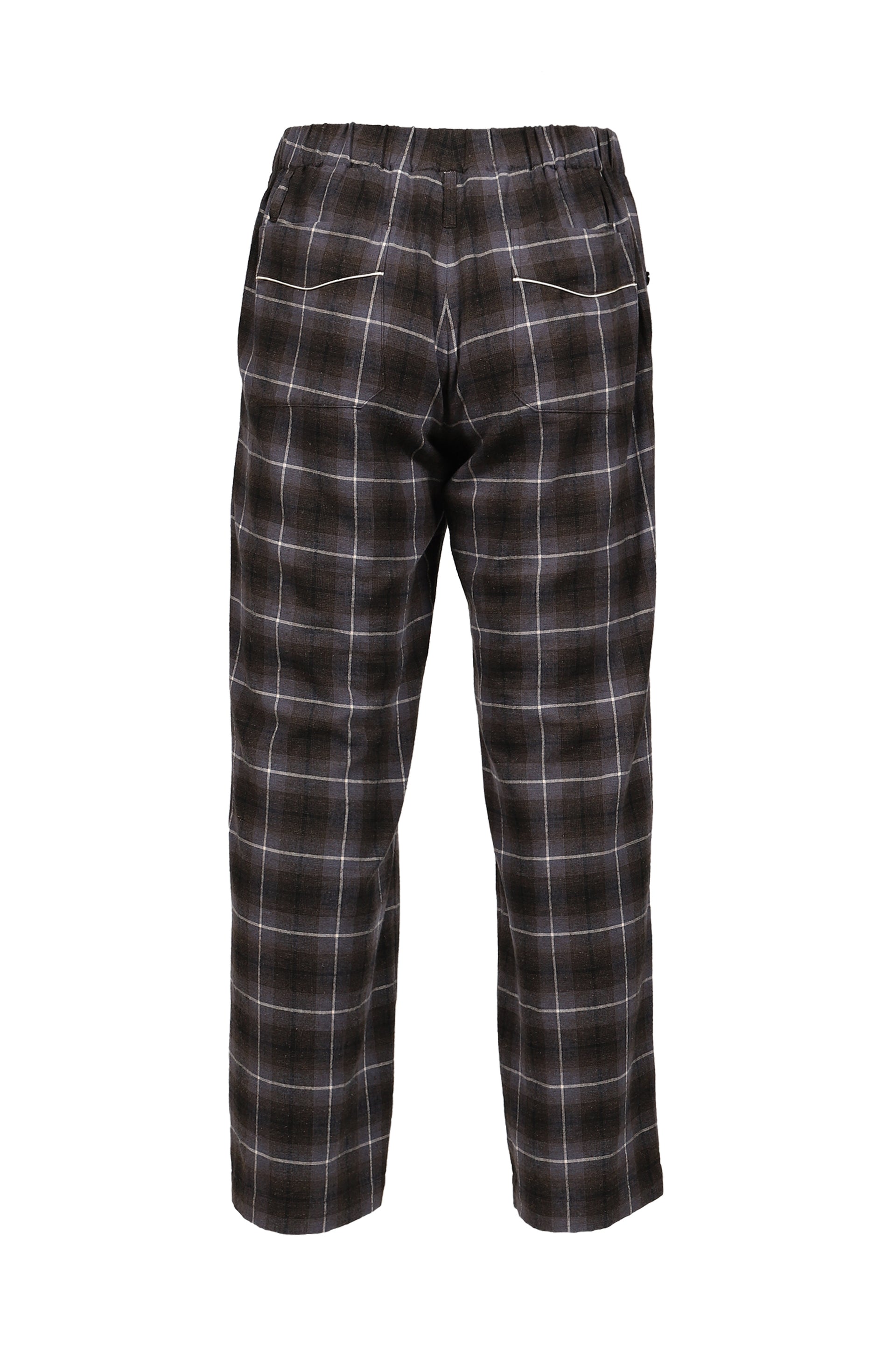 "GOOD SLEEPING WEAR" SILK COTTON CHECK PANTS  / BLK/PUR