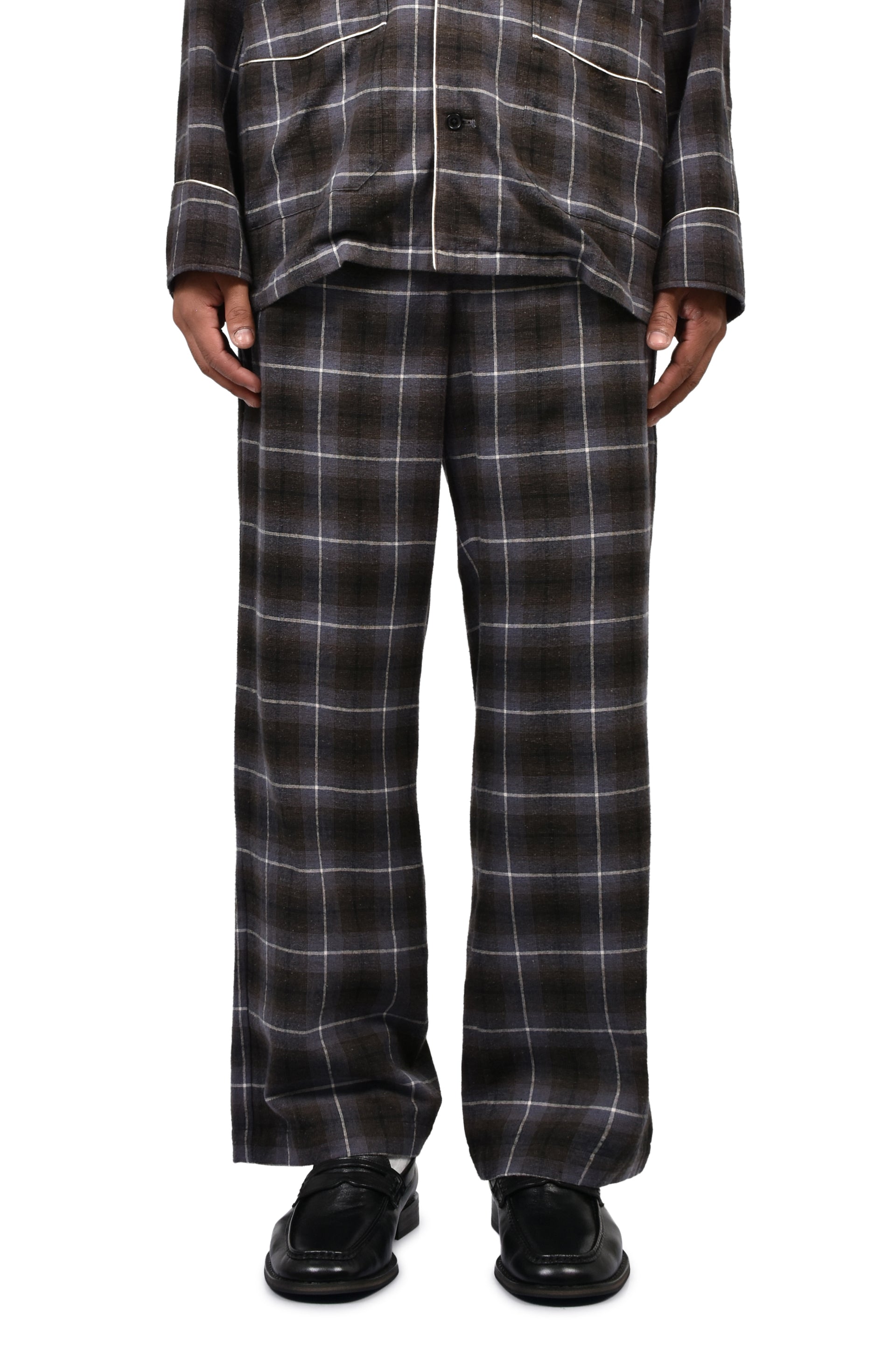 "GOOD SLEEPING WEAR" SILK COTTON CHECK PANTS  / BLK/PUR
