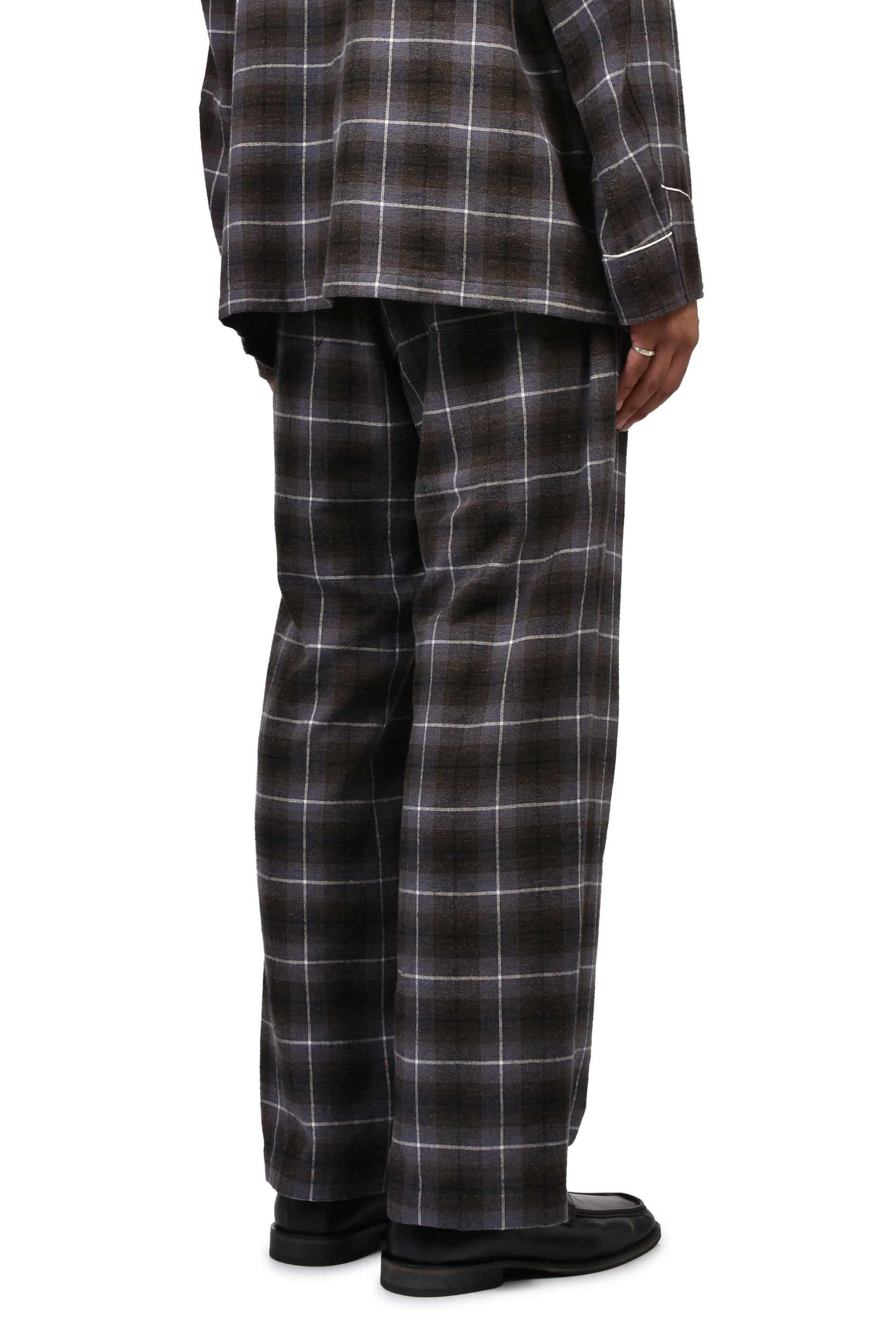 "GOOD SLEEPING WEAR" SILK COTTON CHECK PANTS  / BLK/PUR