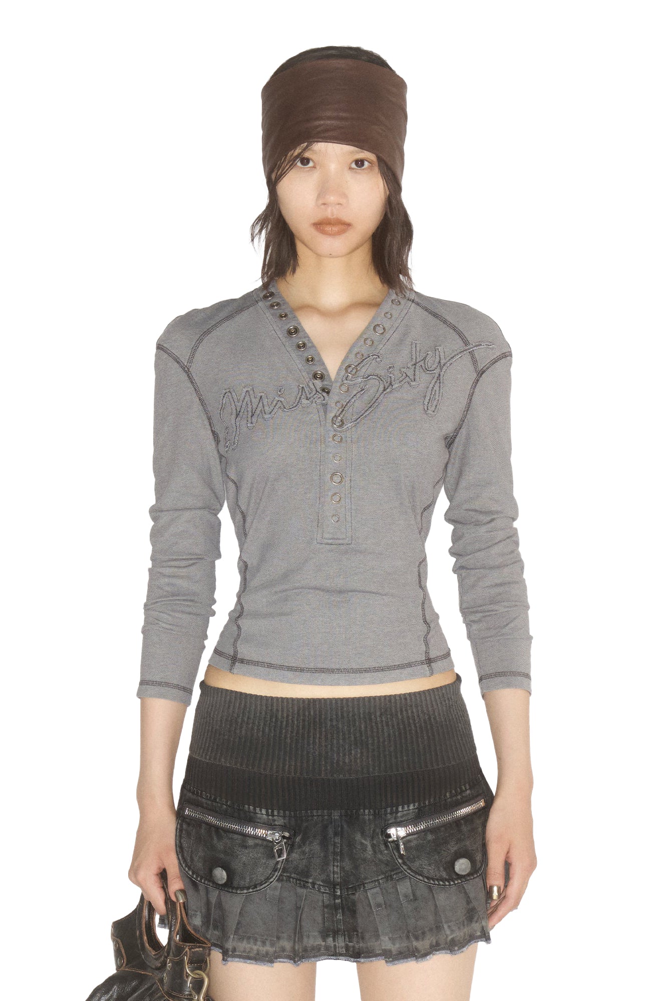 LOGO PATCHWORK T-SHIRT / WASHED BLK