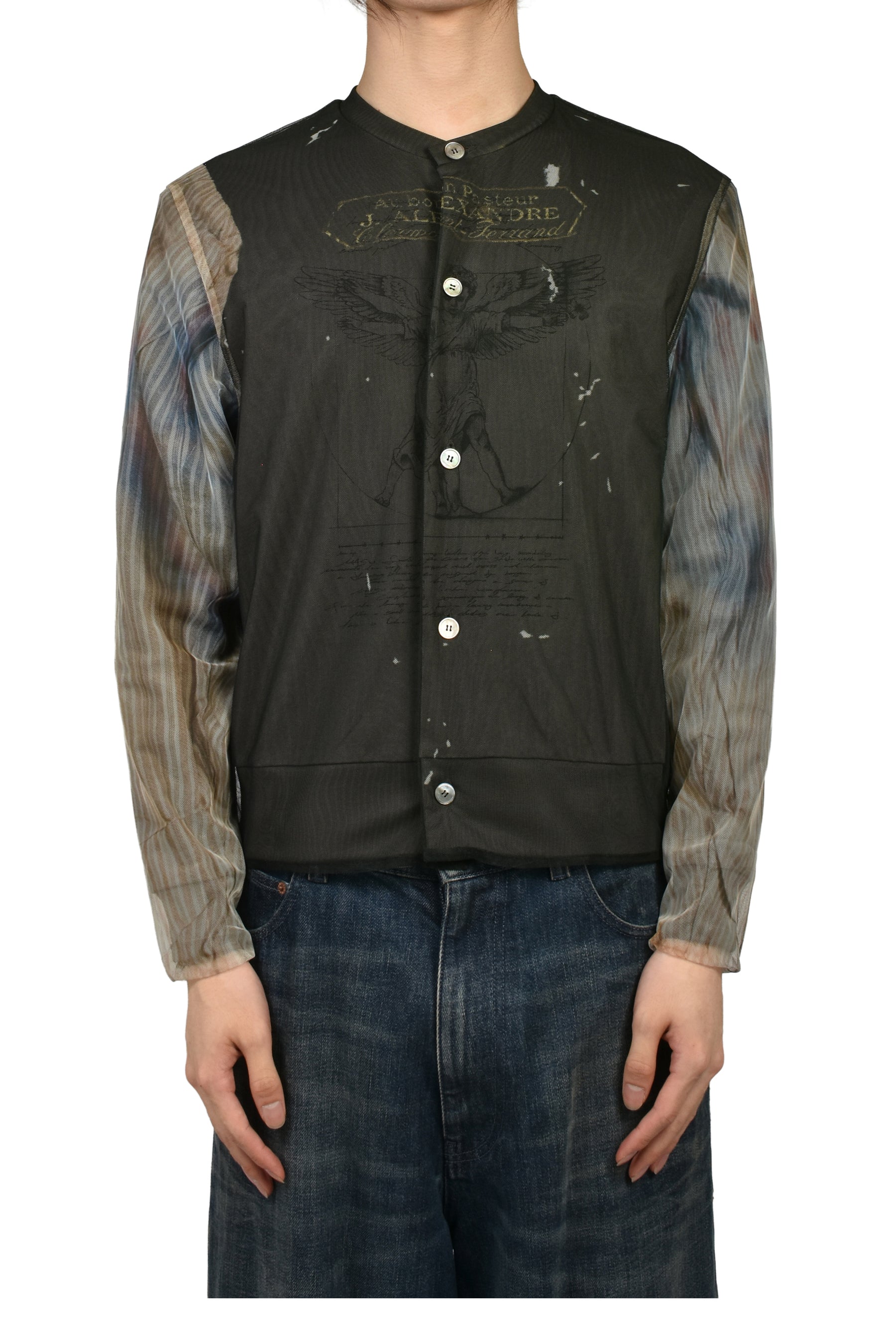 ANGEL DIAGRAM LAYERED CARDIGAN / BLK