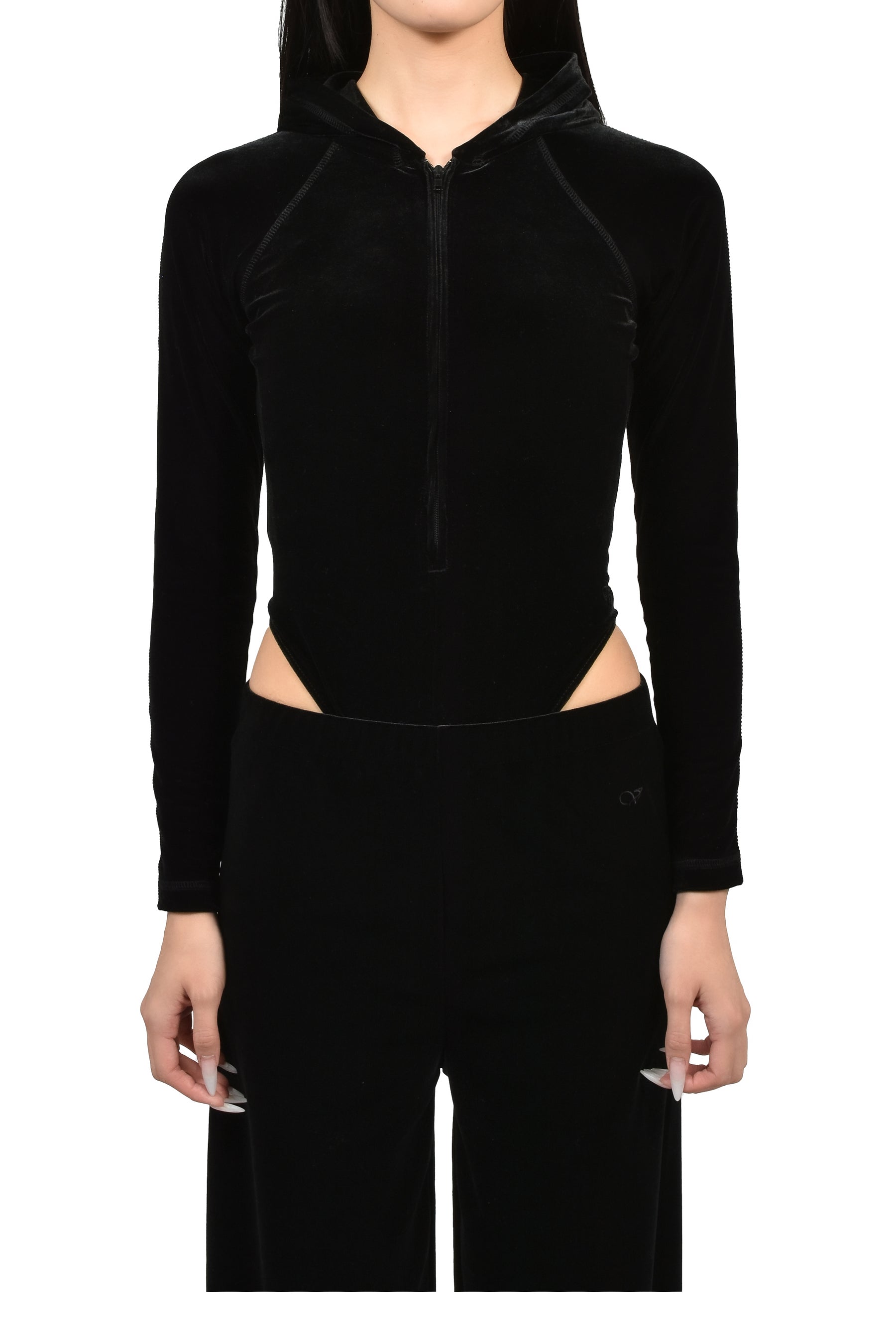 VELVET HOODED BODY / BLK