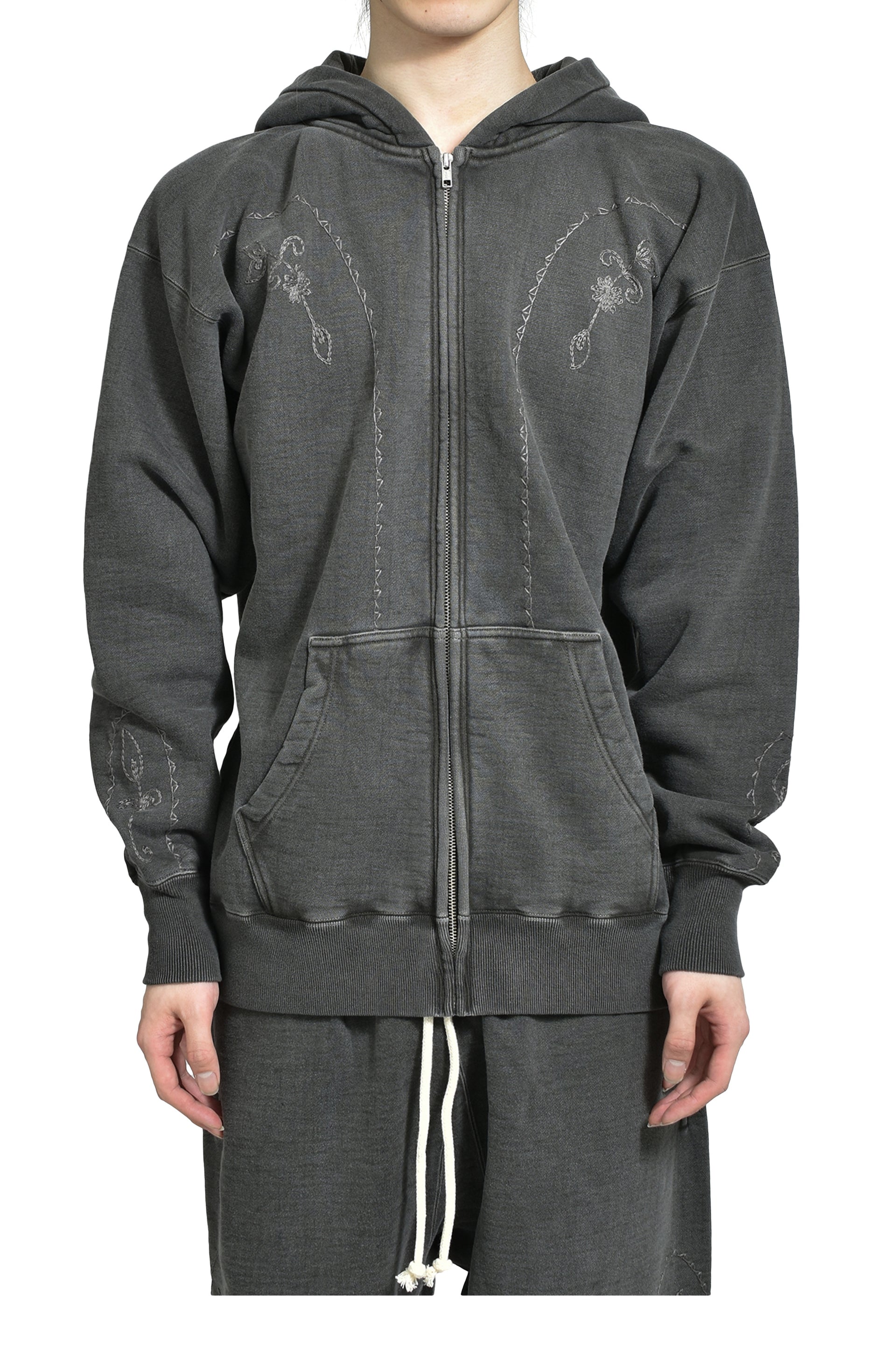 LASTMAN HAND EMBROIDERY HOODIE "DECO" / BLK. SIL