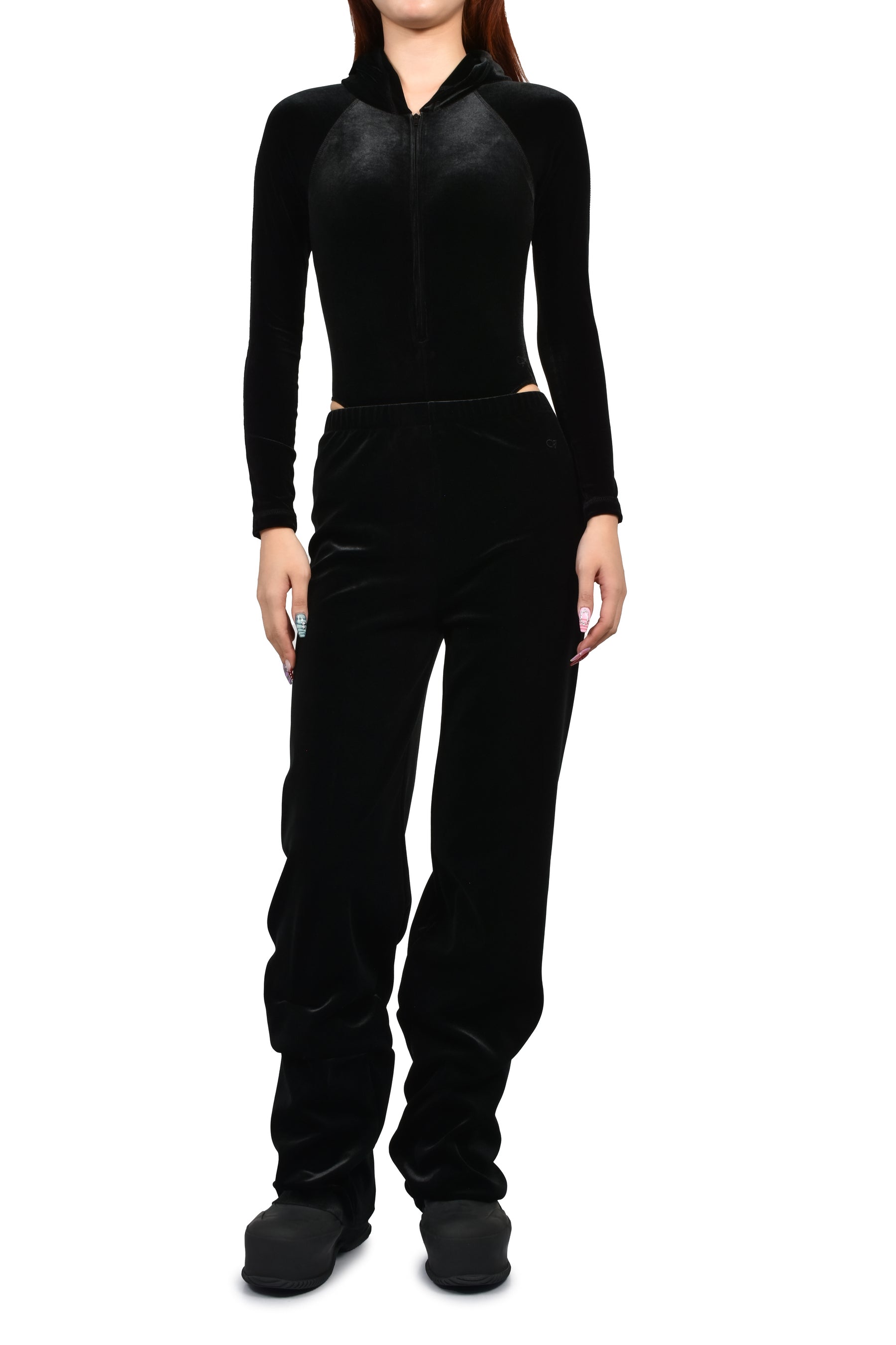 VELVET HOODED BODY / BLK