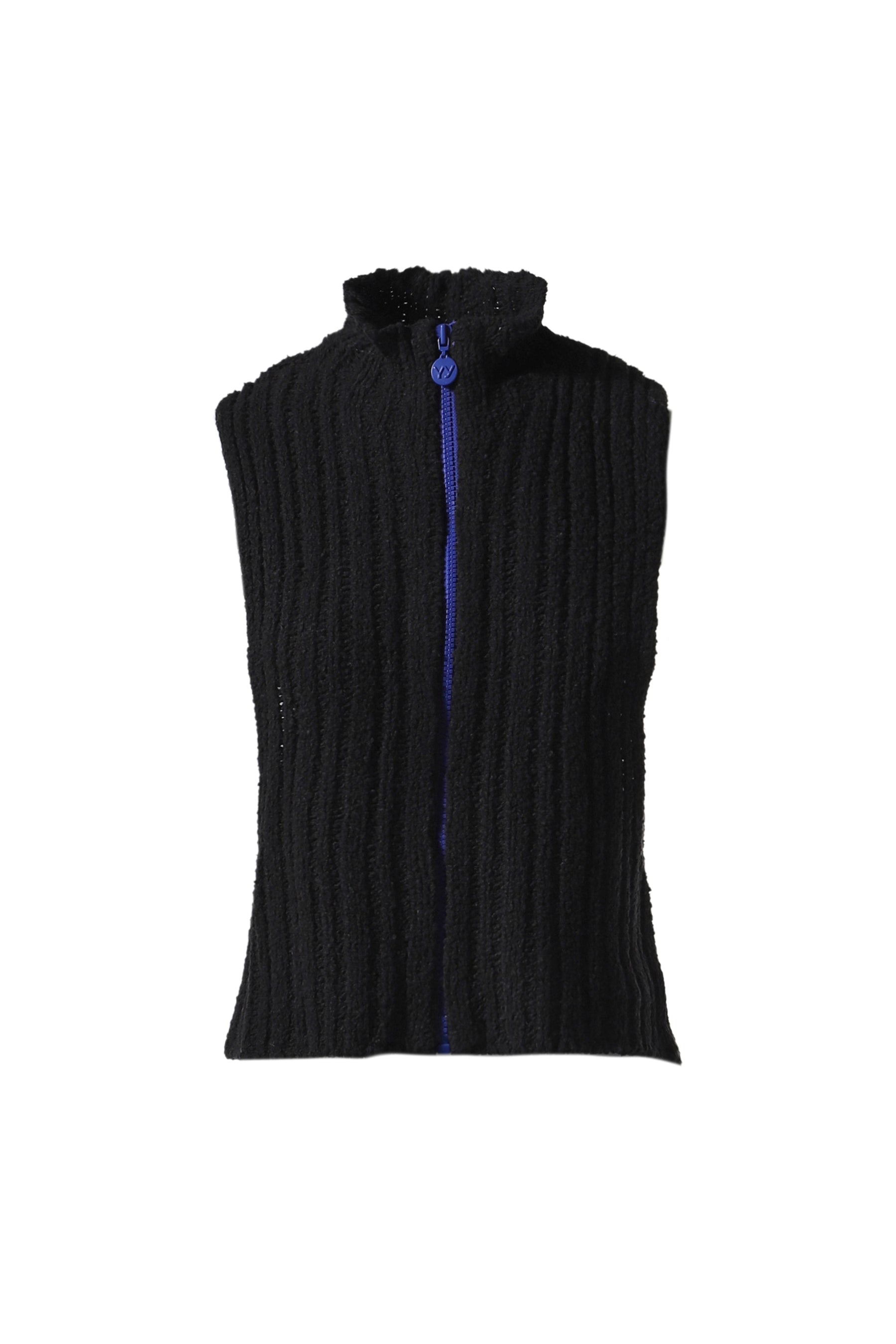 RIBBED ZIP KNIT VEST / BLK