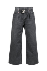 "D"BUCKLE SUPER WIDE DENIM PANTS / BLK 