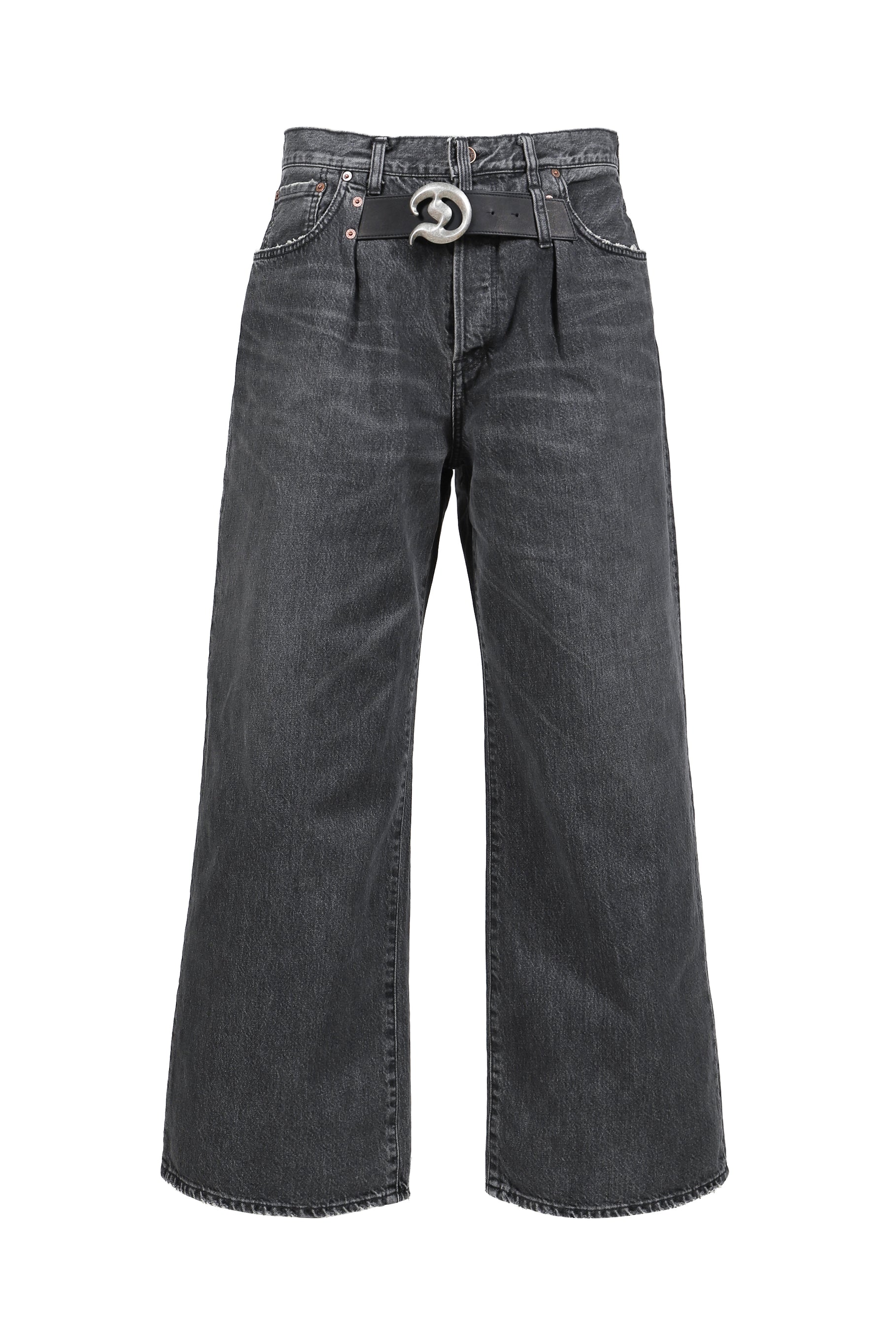 "D"BUCKLE SUPER WIDE DENIM PANTS / BLK 