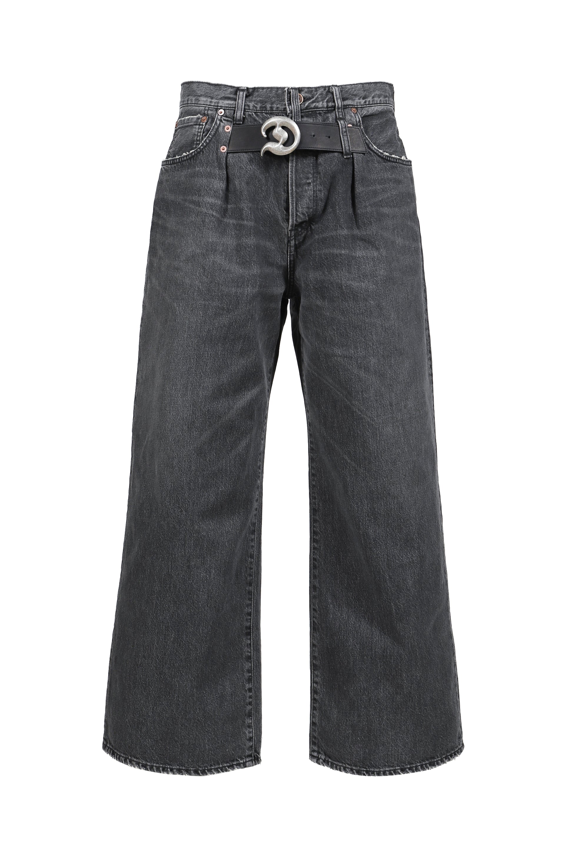 "D"BUCKLE SUPER WIDE DENIM PANTS / BLK