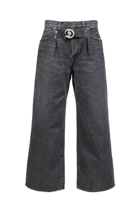 "D"BUCKLE SUPER WIDE DENIM PANTS / BLK 